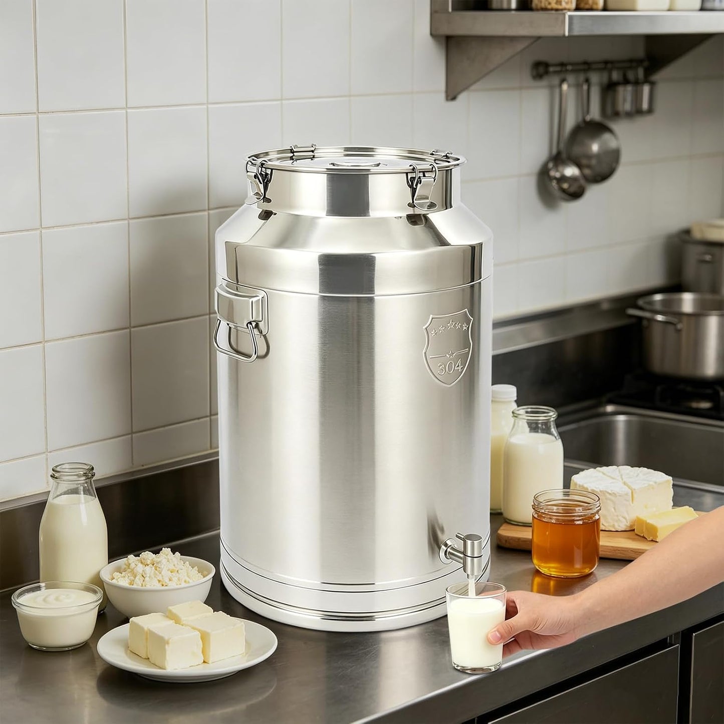 76L/20Gal 304 Stainless Steel Milk Can with Spigot