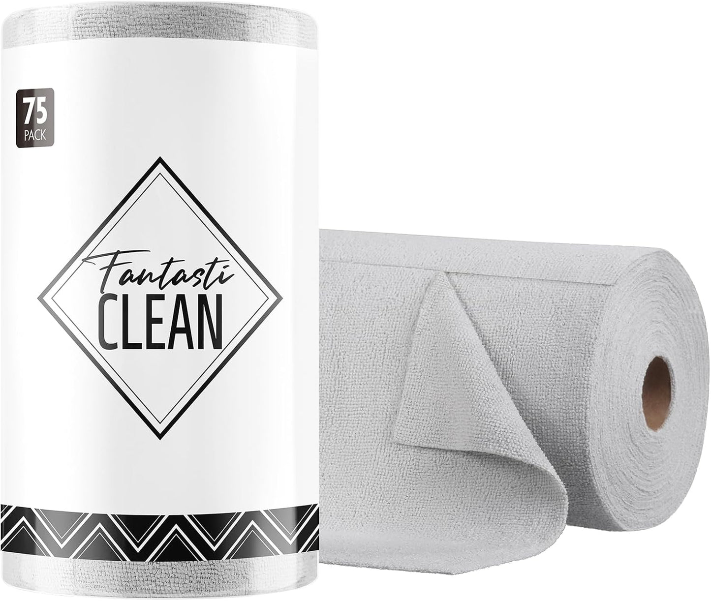 Fantasticlean Microfiber Cleaning Cloth Roll -75 Pack, Tear Away Microfiber Towels, 12" x 12", Reusa