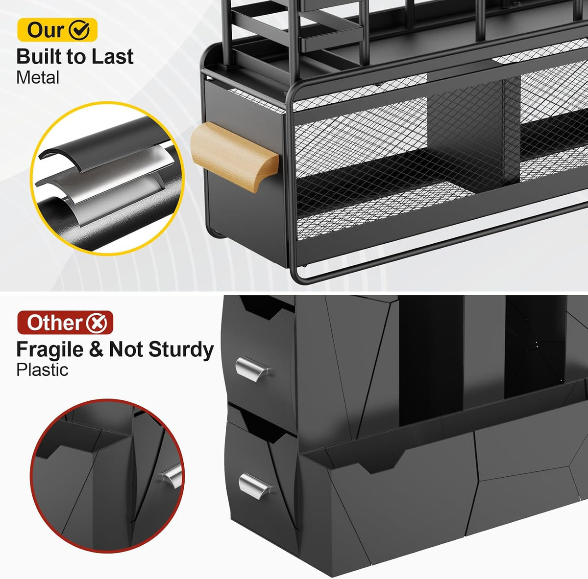 GSlife Narrow Coffee Bar Organizer - Countertop Station with Drawer, Black | Only 4.5 in Wide, Pull-Out Pod Drawer, Cup &amp; Lid Holders, Stirrers, Straws &amp; Condiment Storage, for Coffee Bars &amp; Breakrooms