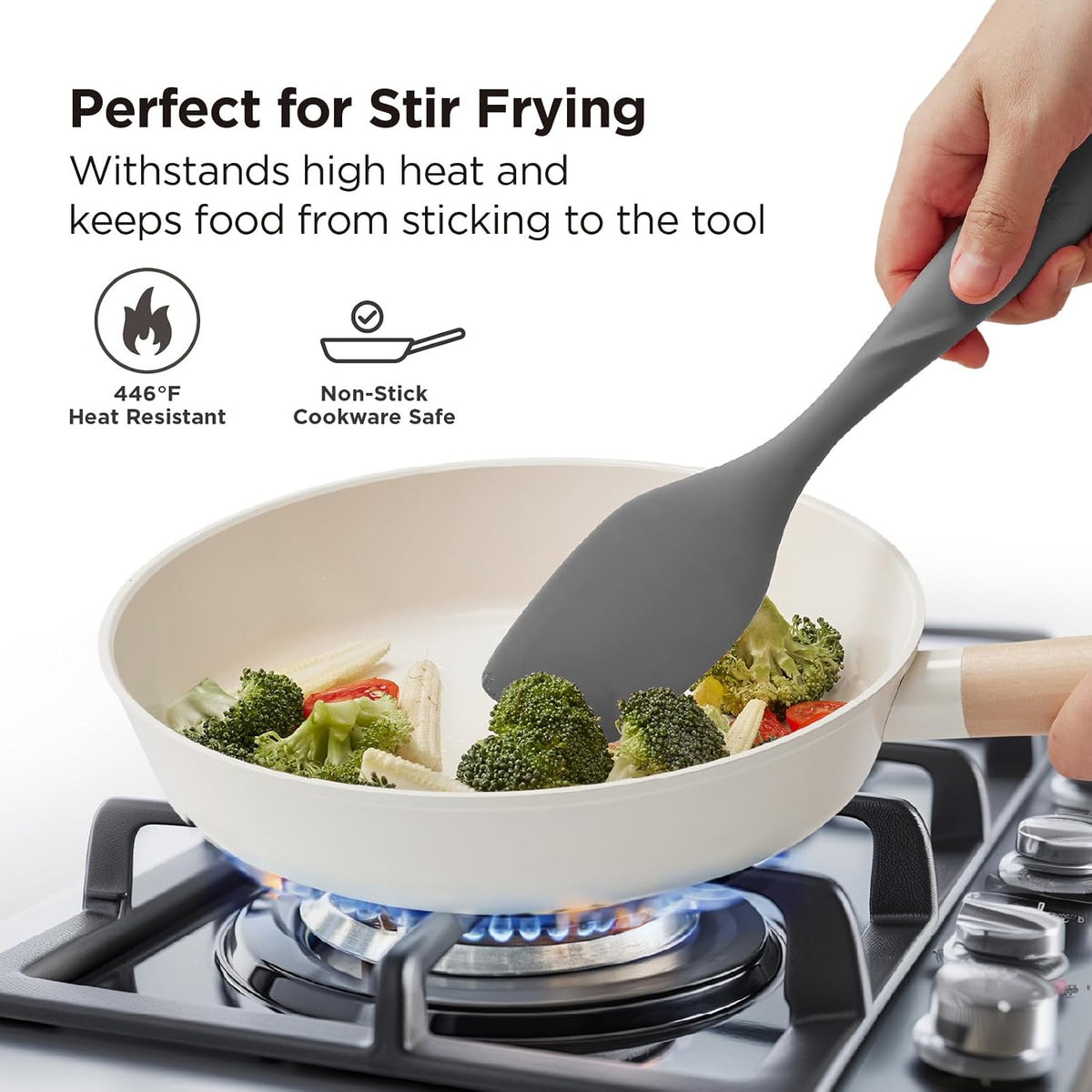 Kitchen Mama WaltzGrip Platinum Silicone Scraping Spatula, Metal Gray | Heat-Resistant, Dishwasher Safe, Ergonomic Grip, Sturdy, Ideal for Mixing, Baking, and Nonstick Cookware