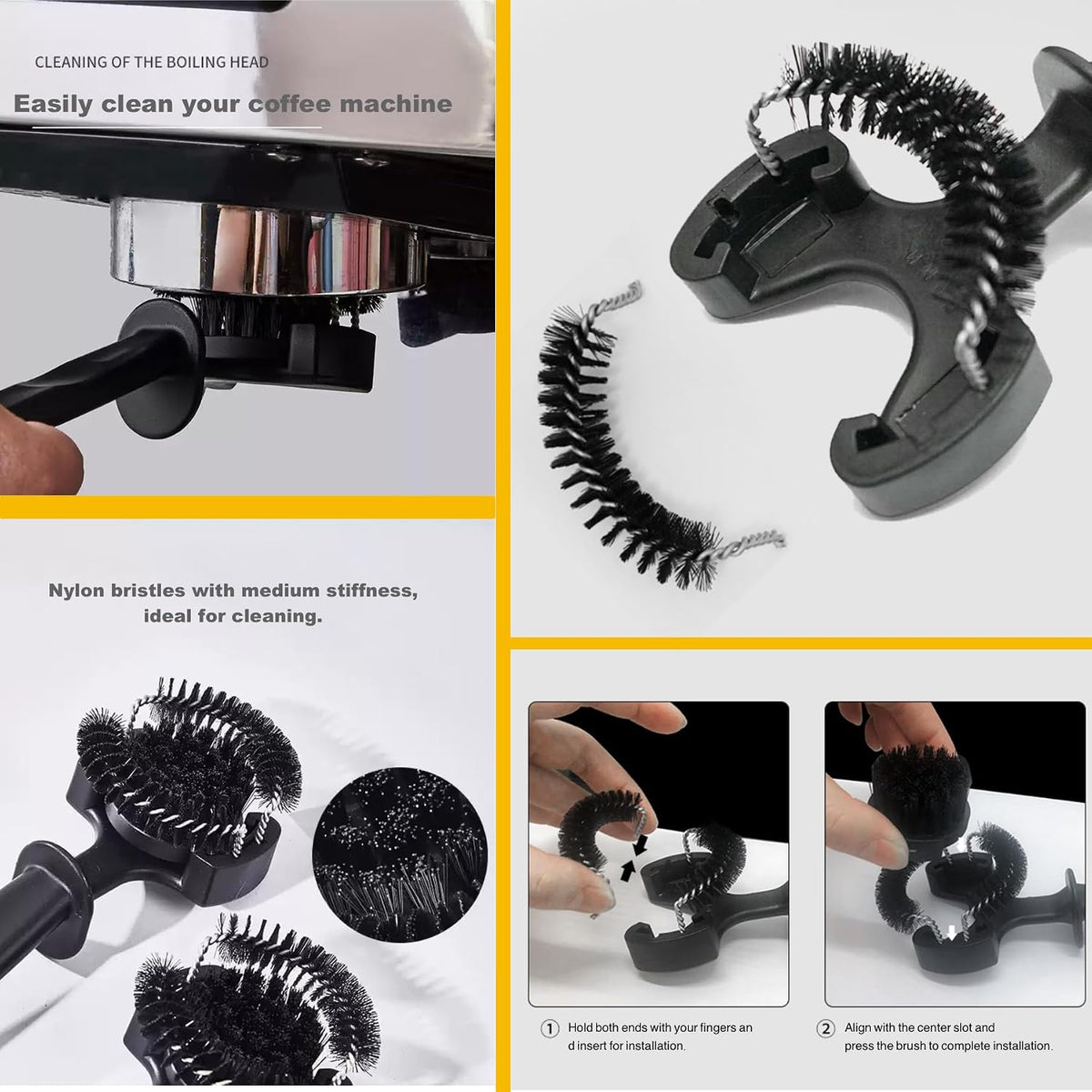 2PCS Espresso Coffee Machine Cleaning Brush Set(58mm) | Durable Nylon Bristle Brushes with Anti-Scald Design,for Home&amp;Commercial Coffee Equipment Maintenance,Barista Cleaning Tool