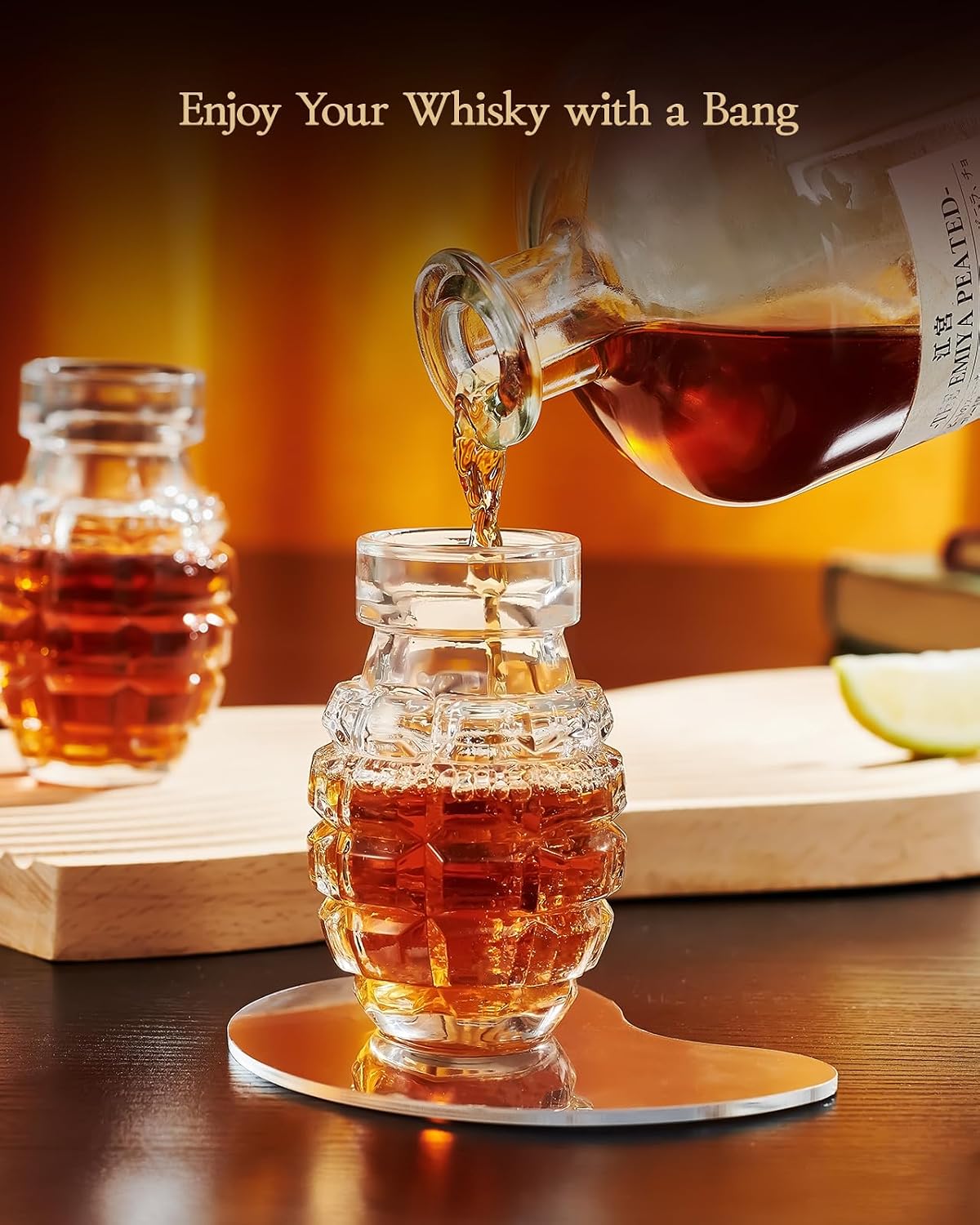 Kollea Grenade Shaped Shot Glass Set, 4 Pcs 3.7 Oz Heavy-Base Cups | Thick Lead-Free Glass for Whiskey, Grenade Design, Tequila, Vodka, Liquor, Gifts for Men, Dad, Boyfriend, Party Cave Decor