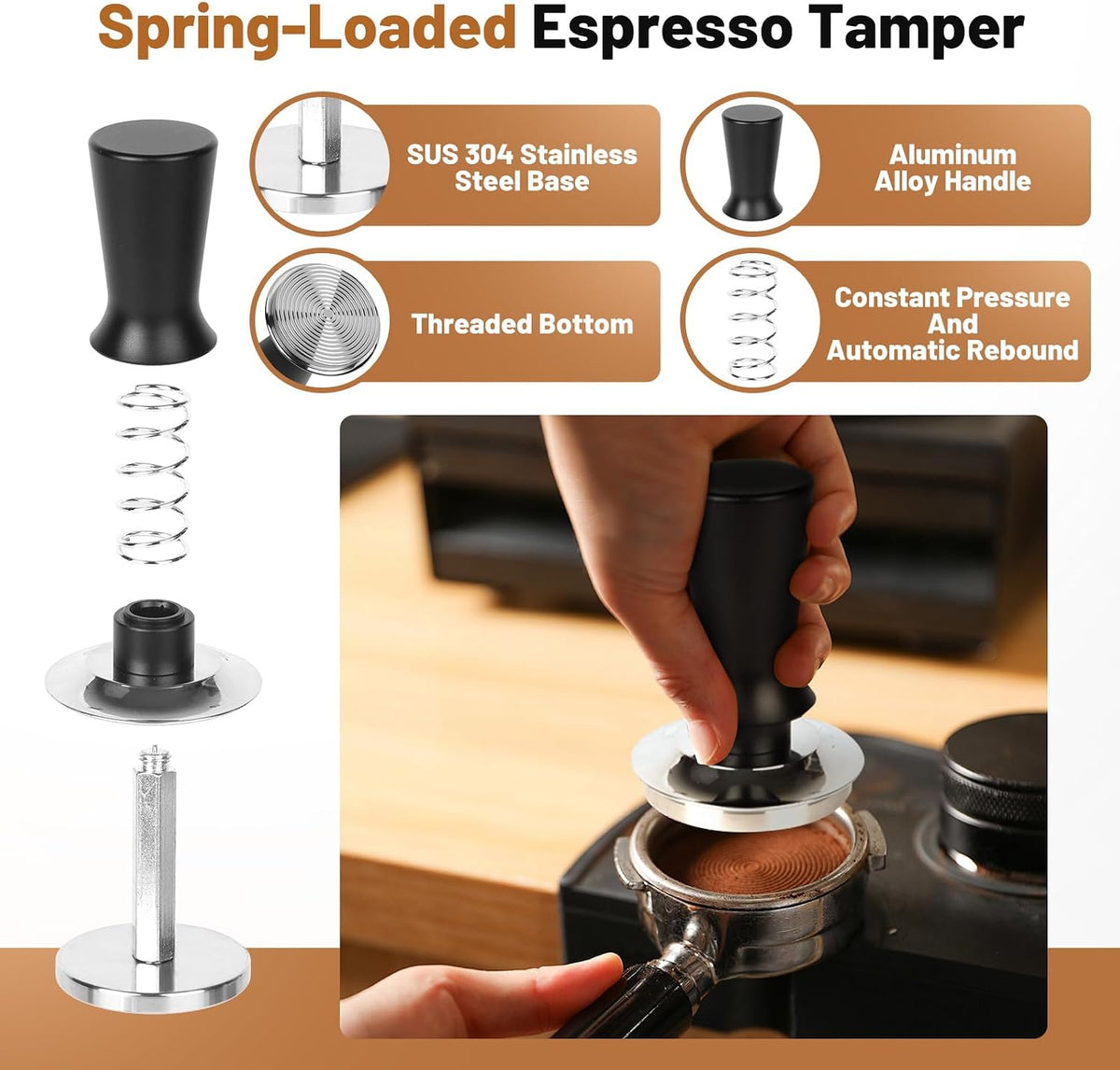 51mm Espresso Tool Kit, Coffee Tamper, Distributor, Funnel, Puck Screen