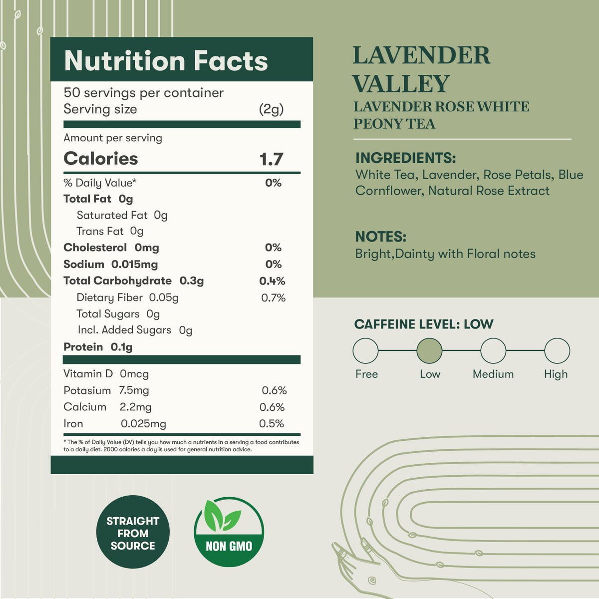 Luxmi Estates Lavender Valley Loose Leaf Tea, (25g/0.88oz) Darjeeling Makaibari White Tea, Low Caffeine, Sleep Function Tea