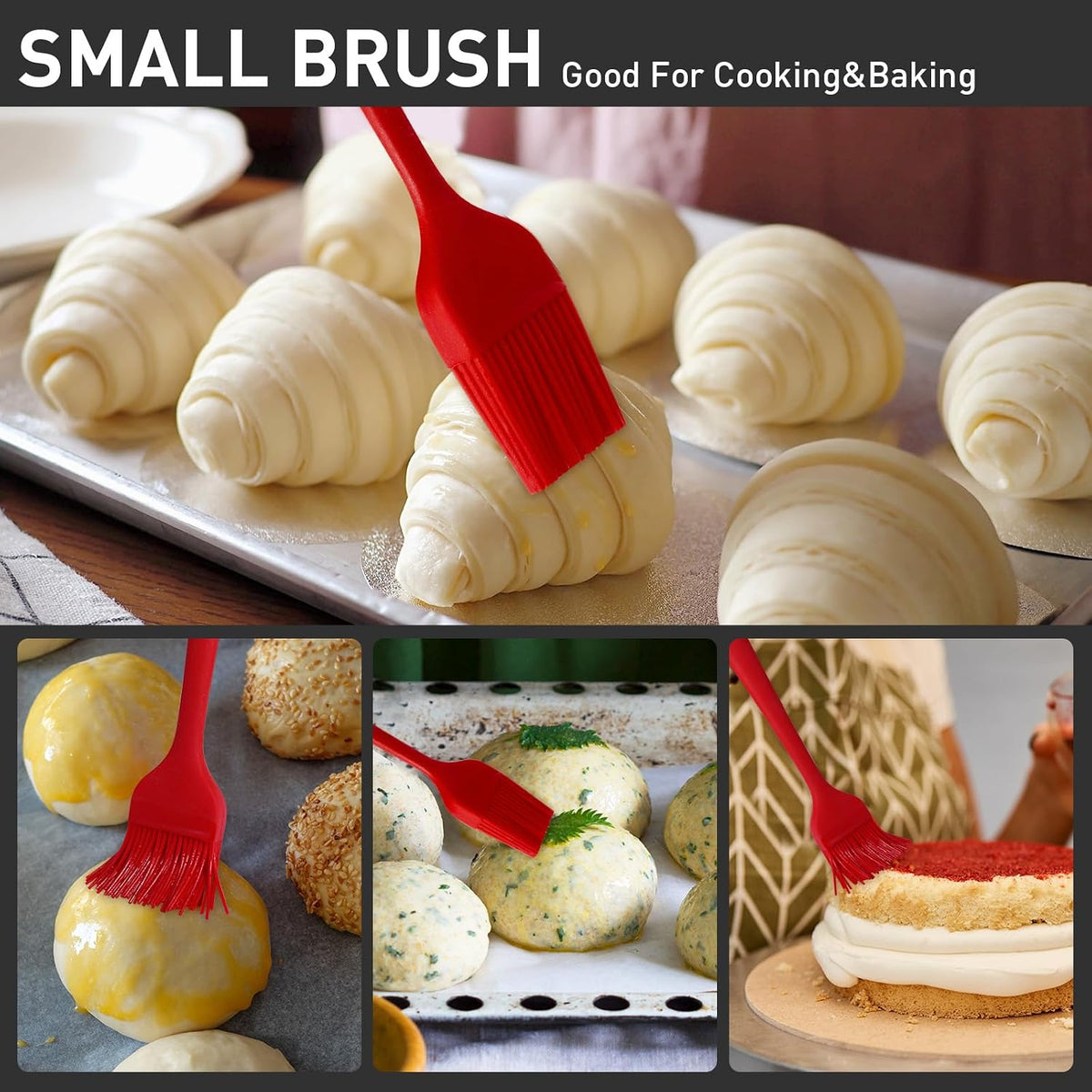Begonia Silicone Basting Pastry Brush,2pcs 10+8 inch BBQ Sauce Brush,Red | Heat-Resistant, For Cooking, Baking, Grilling, Spreading Oil or Butter, Dishwasher-Safe