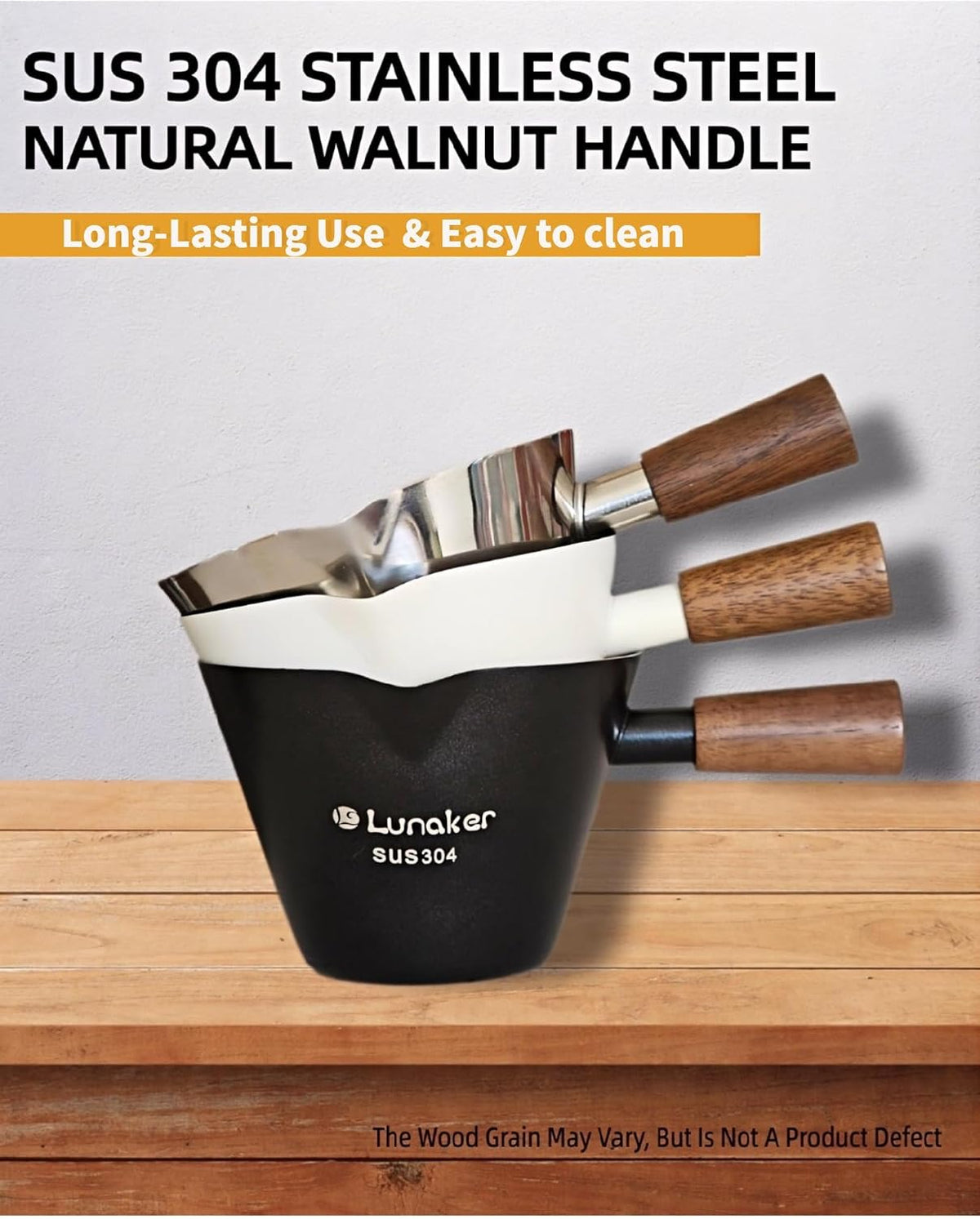 4oz Metal Espresso Shot Cups with Wooden Handle,Black | Espresso Measuring Cups, Double Spouts, Coffee Bar Accessories, Espresso Machine Accessories