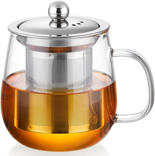 Glass Tea Cup with Infuser and Lid, 14.5oz/450ml Large Borosilicate Glass Teacup with Stailess Steel Filter, Clear Mug for