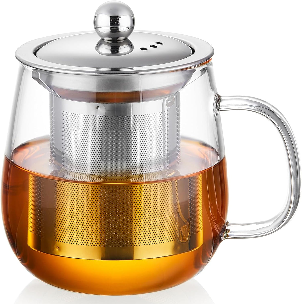 DOPUDO Glass Tea Cup with Infuser and Lid, 17.6oz/520ml Large Borosilicate Glass Teacup with Stailess Steel Filter, Clear Mug for Loose Leaf Blooming Tea, Dishwasher Safe - Tea Maker Gift.