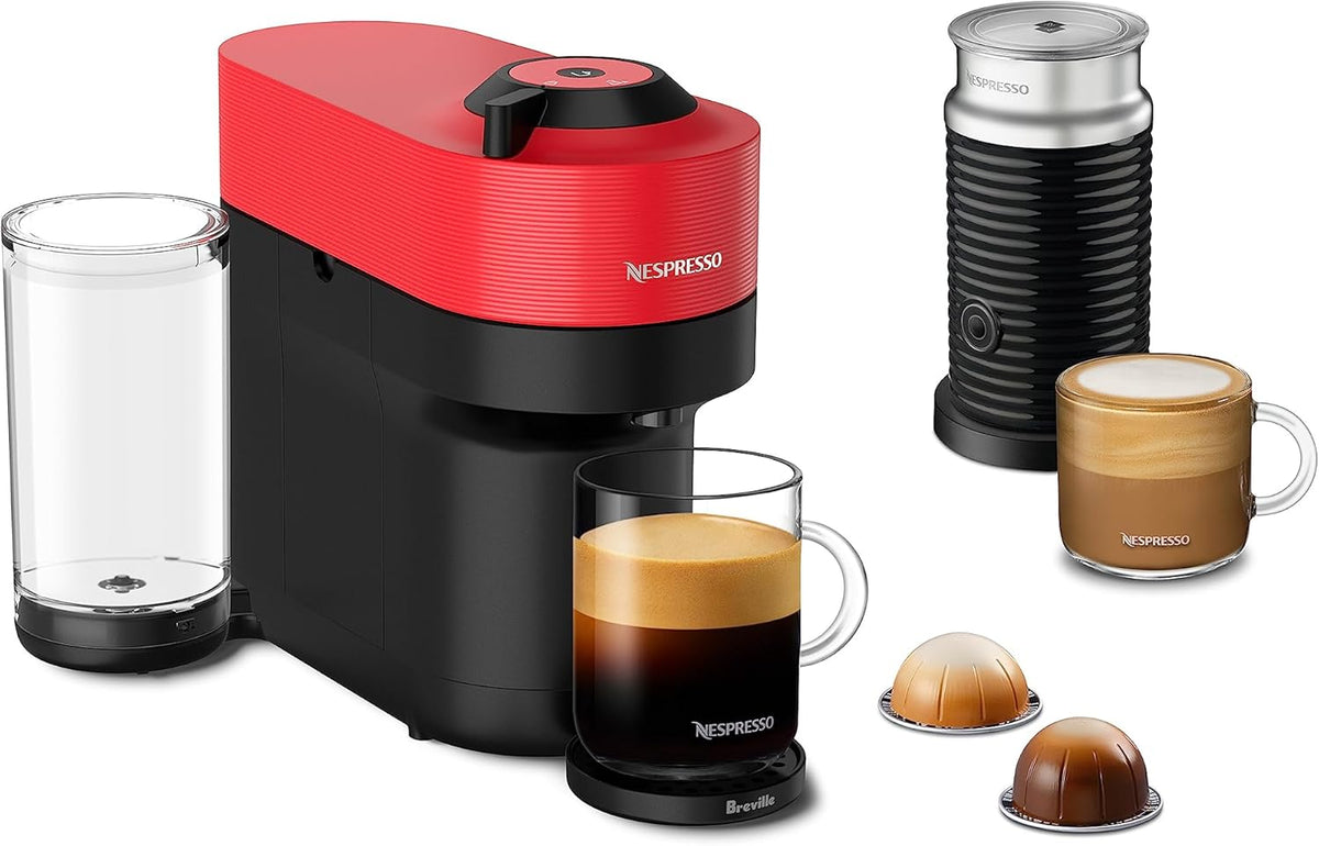 Nespresso Vertuo Pop+ Coffee and Espresso Maker by Breville with Milk Frother, Spicy Red