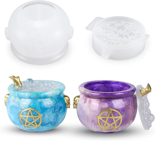 LET’S Resin Witch Cauldron Resin Mold, Halloween Resin Molds, 3D Jar Resin Molds Silicone 4.7'' Width, Large Jar Molds for