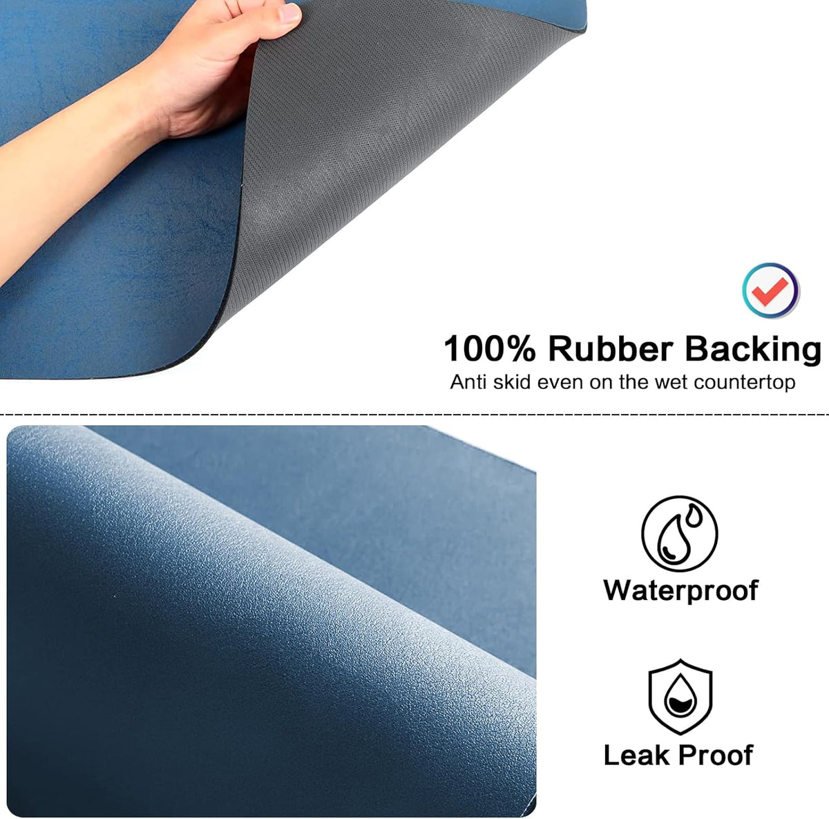 Coffee Mat 12''x19'', Dish Drying Mats for Kitchen Counter Absorbent Hide Stain Bar Mat Coffee Bar Accessories Anti Spill Mat Rubber Backed Fit Under Coffee Maker Espresso Machine Dish Rack (Blue)