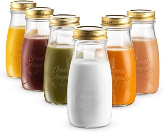Bormioli Rocco Quattro Stagioni Bottles, Set of 6-13.5 Oz. Clear Glass with Twist Lids for Food Preserving, Beverage