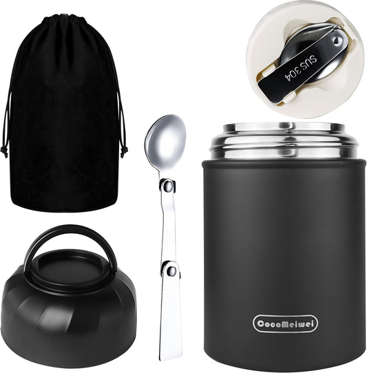 Thermo for Hot Food & Drinks, Thermo Lunch Box, 17oz Vacuum Insulated Food Container with Spoon&Drawstring Bag, Soup Thermo