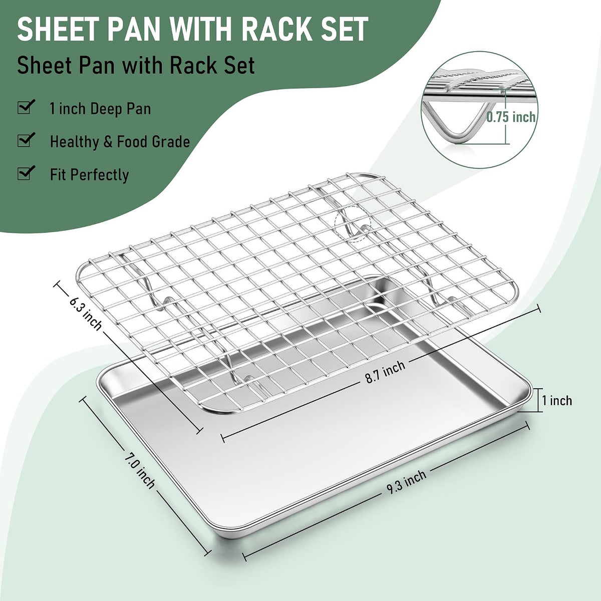 Homikit Toaster Oven Pan with Rack Set (2 Baking Sheet+2 Rack), 9 x 7 Inch