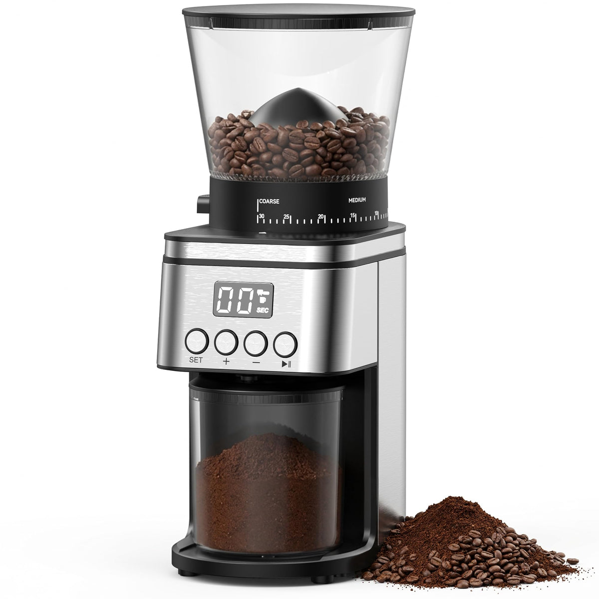 Rounexes Conical Burr Coffee Grinder Electric,Stainless Steel Coffee Grinder for Home, Adjustable Burr Grinder with 30 Grind