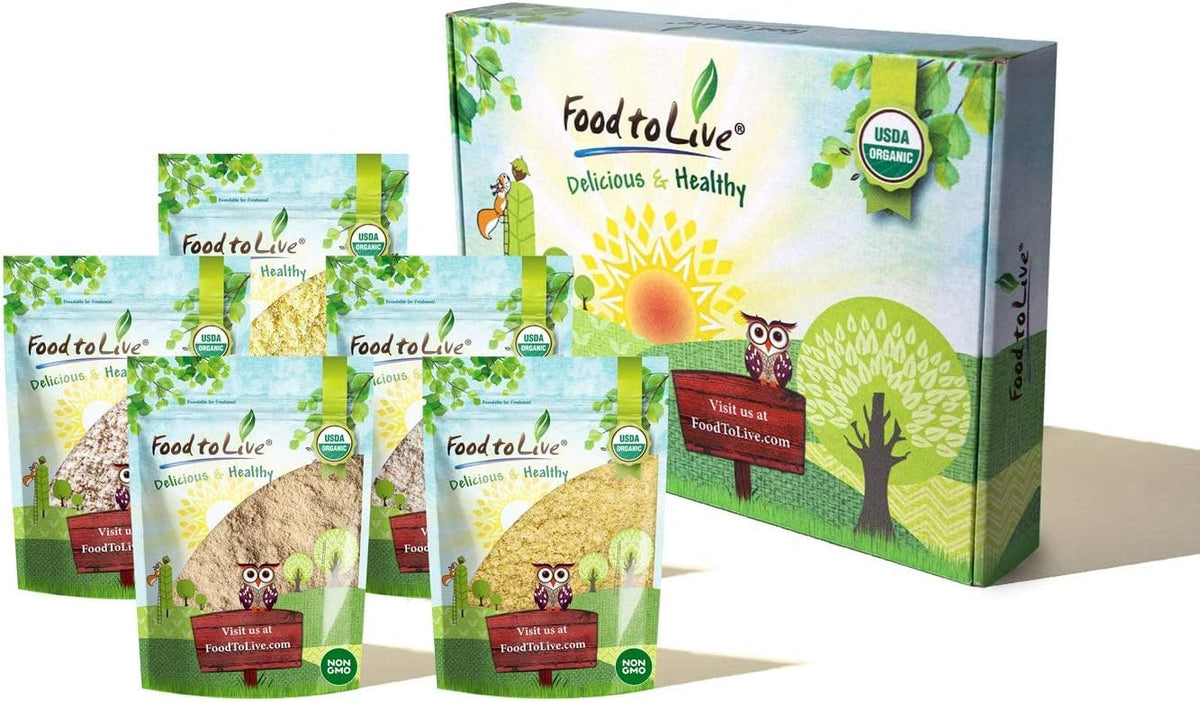 Food to Live Organic Flours in a Gift Box - Barley Flour, Buckwheat Flour, Kamut Flour, Millet Flour, Whole Spelt Flour