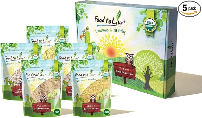 Food to Live Organic Flours in a Gift Box - Barley Flour, Buckwheat Flour, Kamut Flour, Millet Flour, Whole Spelt Flour