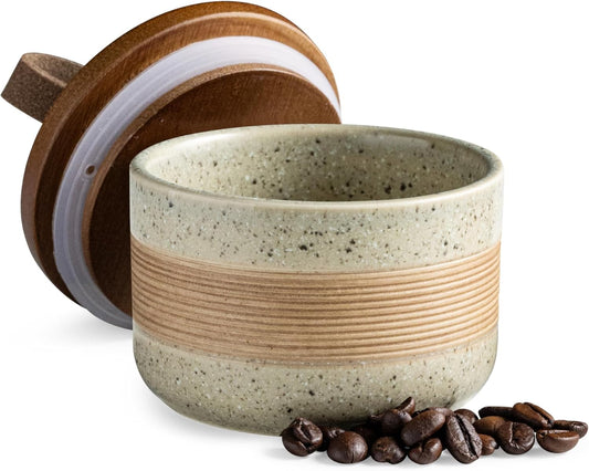 Small Ceramic Jar with Lid, Coffee Canister Coffee Container Kitchen Food Storage Jars for Spice Sugar Tea Bag, Stackable