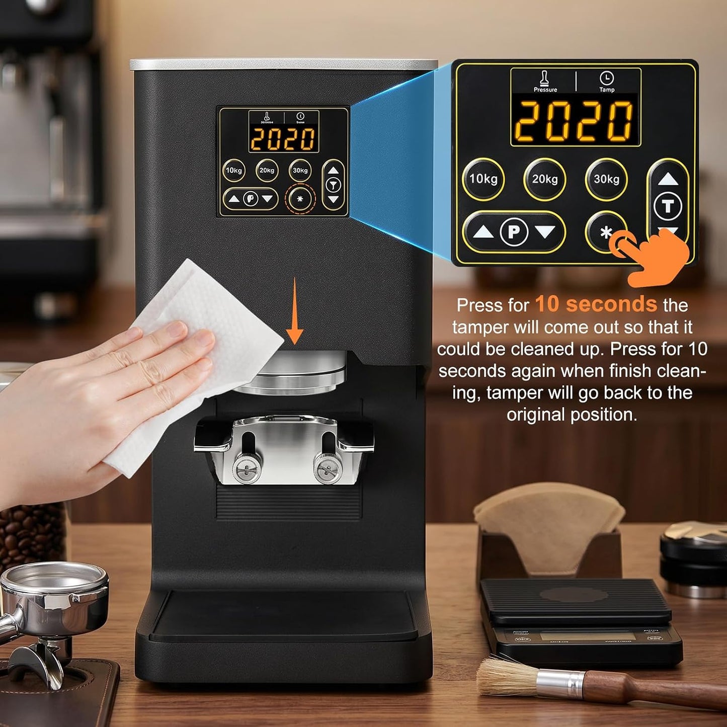 Electronic Automatic Espresso Tamper, 58mm Coffee Tamper | Multi-Tamp 1-3x Espresso Distribution Tool | Adjustable Pressure 2-38kg Electric Tamper | CE Certified | Home &amp; Commercial Barista Tool