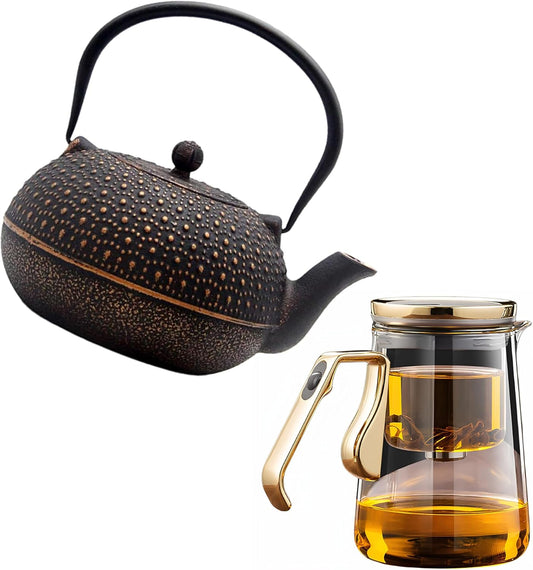 25.4oz Magnetic Glass Teapot Set with 60.9oz Cast Iron Tea Kettle for Stovetop, Small Enchanted Brewing Tea Pot, Witchcraft