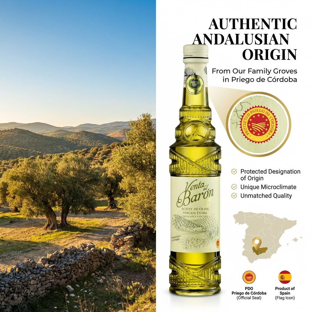 Venta del Barón - Voted The World's Best Olive Oil - Extra Virgin Cold Pressed - High in Polyphenols - 16.9 fl oz (500ml)