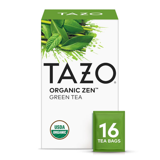TAZO Organic Zen Green Tea, Caffeinated Tea with Refreshing Lemongrass &amp; Spearmint, 16 Total Bags