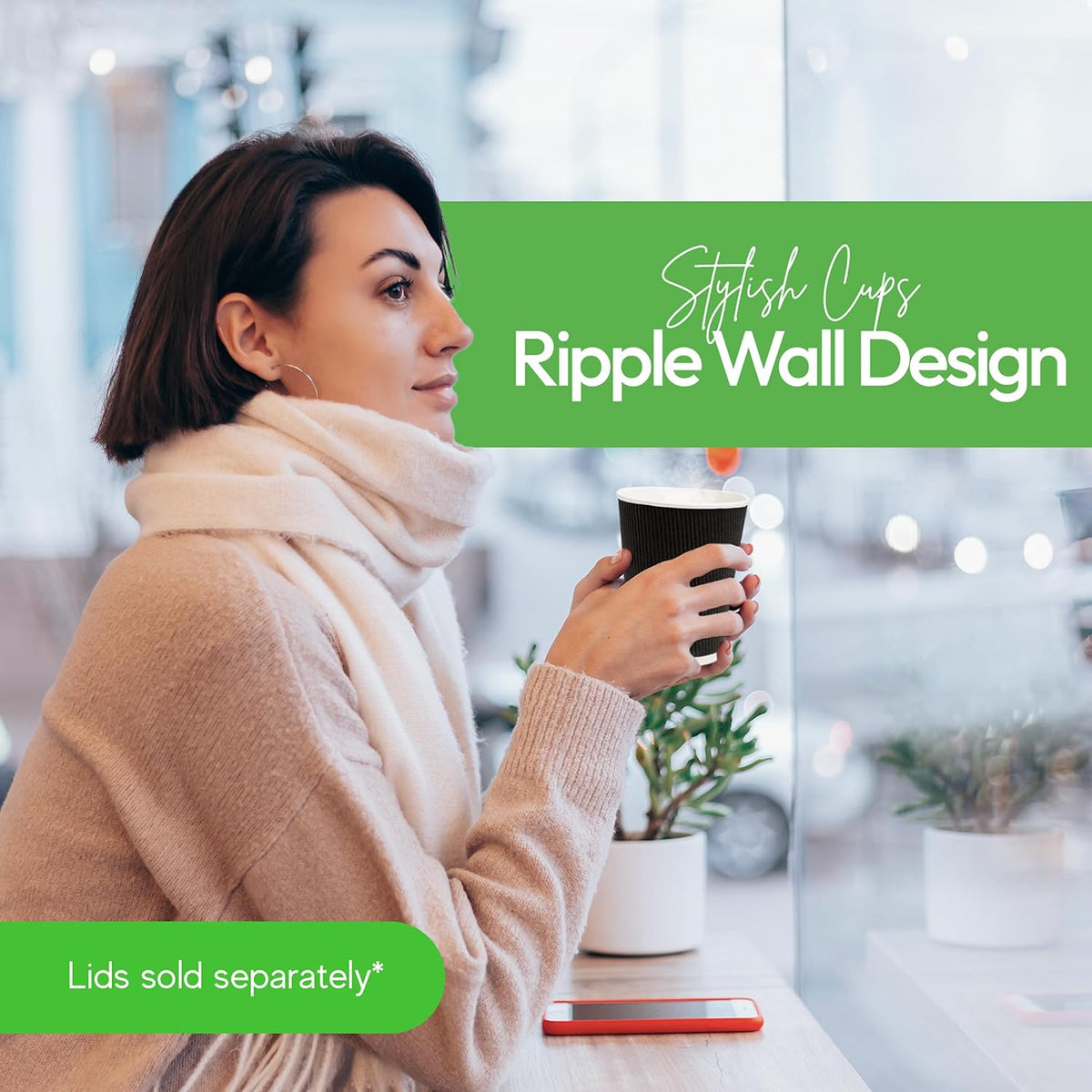Restaurantware Coffee Cups 500 Pack of 12 oz Ripple Wall Insulated Coffee Cups Non-Slip Design Disposable Hot Beverage Drinkware For Cafe