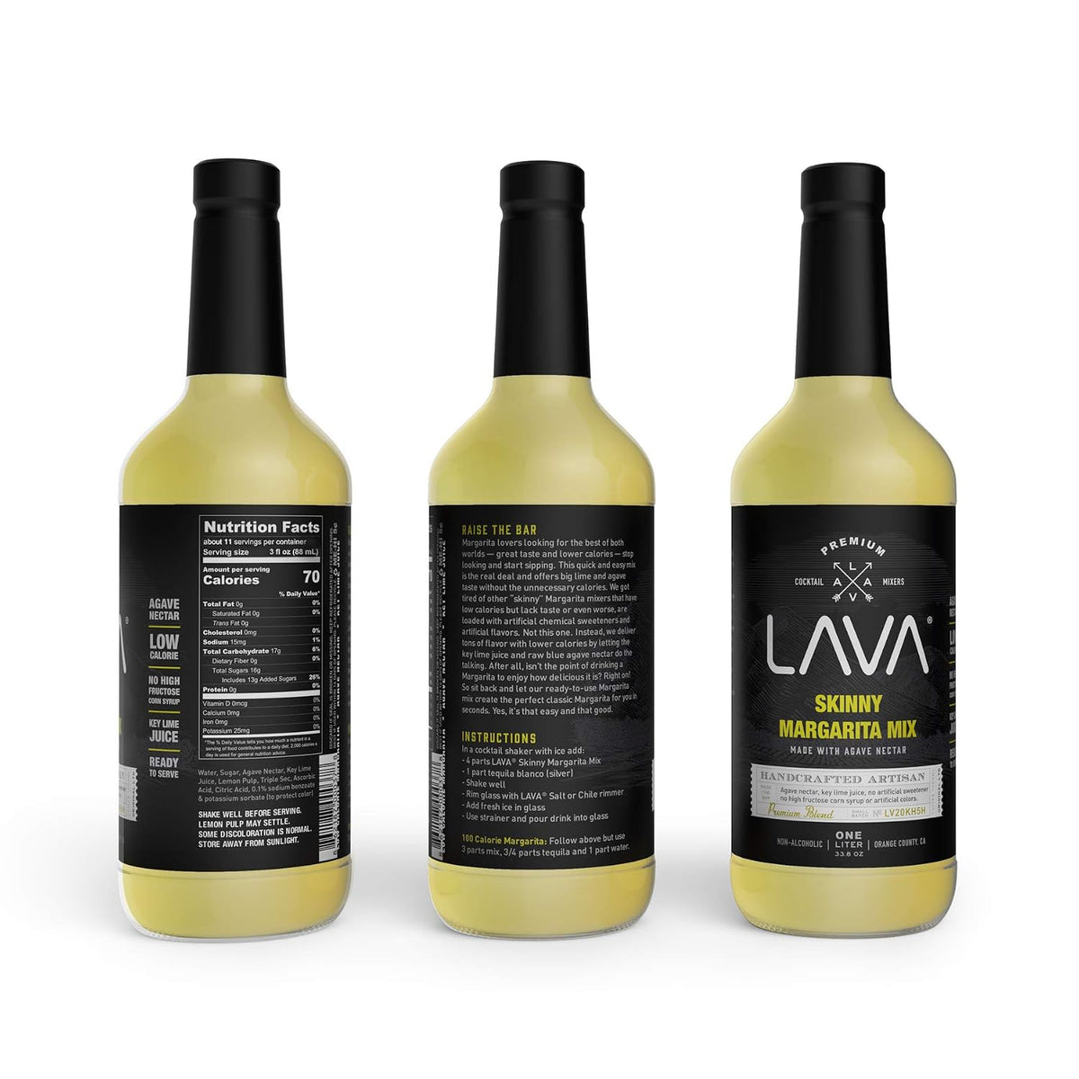 LAVA Premium Skinny Margarita Mix by LAVA Craft Cocktail Co., Low Calorie Margarita Mix Made with Key Lime Juice, Agave, No Artificial Sweeteners, Lots of Flavor and Ready to Use, 1-Liter (33.8oz)