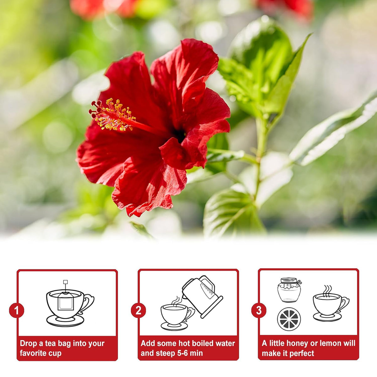 TEARELAE - Hibiscus Tea Bags, 80 Count, 100% Pure Hibiscus Flowers | Country of origin Nigeria, Non-GMO and caffeine-free, aid digestion and support heart health