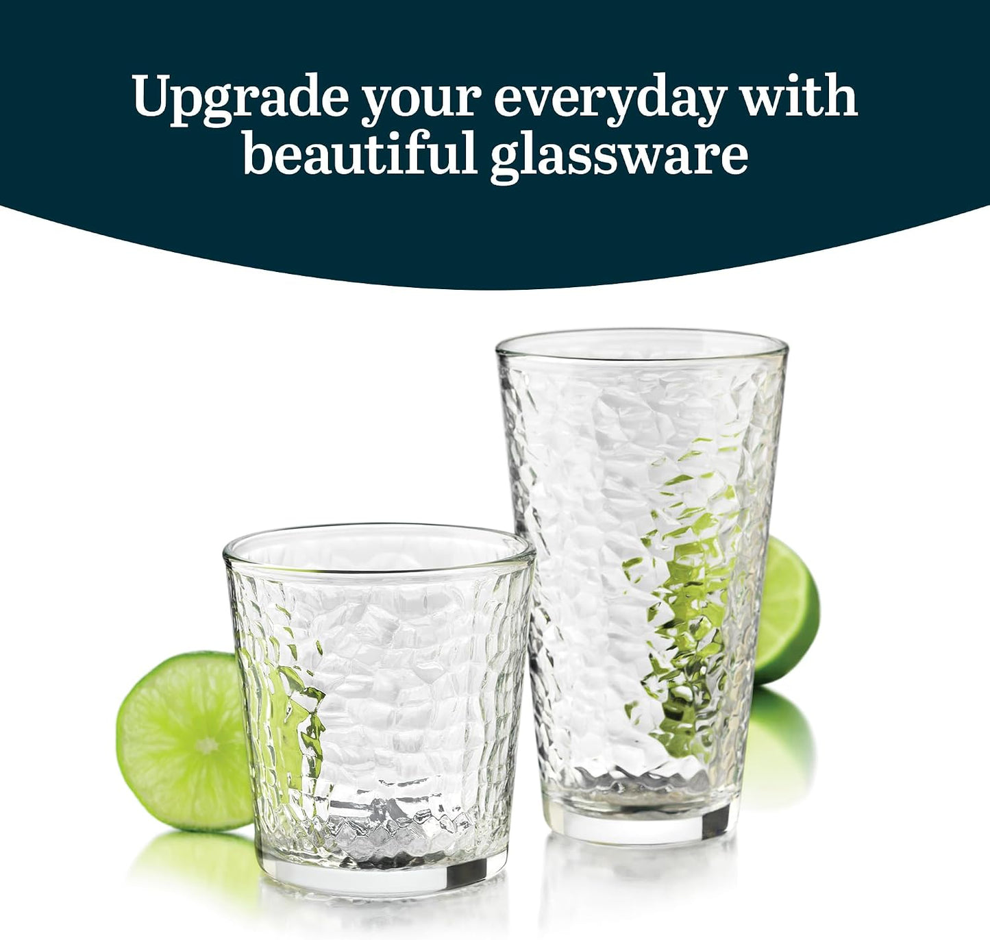 Libbey Yucatan Textured Tumbler &amp; Rocks Drinking Glasses Set of 16 | Jumbo Margarita Glass Cups with 16.2 oz and 13 oz Capacities for Frozen Cocktails, Mocktails &amp; Entertaining