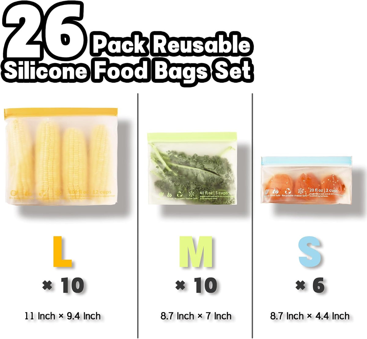 26 Pack Reusable Sandwich Bags,Food Storage Bags Freezer Bags