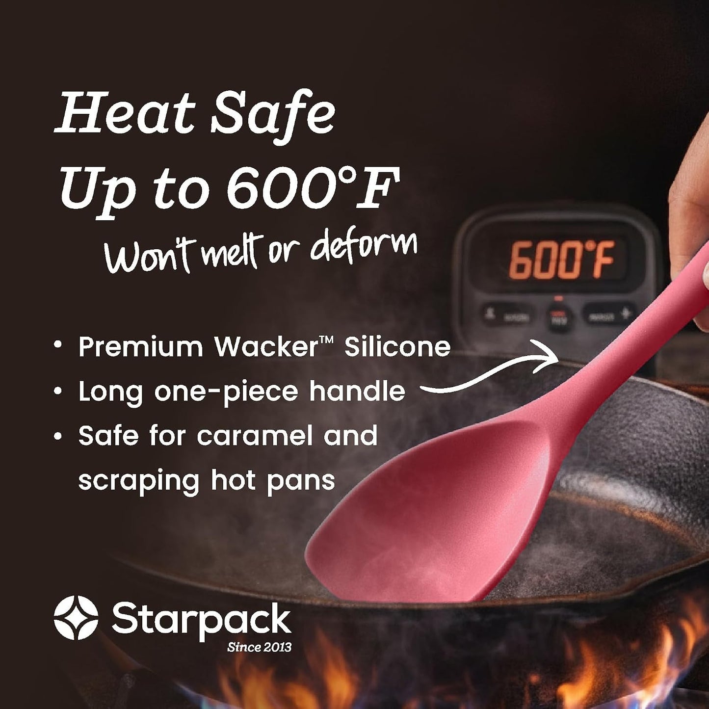 Starpack Like a Boss XL Silicone Cooking Utensils Set (6-Piece, 13.5") - LFGB Certified, 600°F Heat Resistant, BPA-Free - Heavy-Duty Steel Core, Dishwasher Safe - for Nonstick Cookware, Earthy Pink