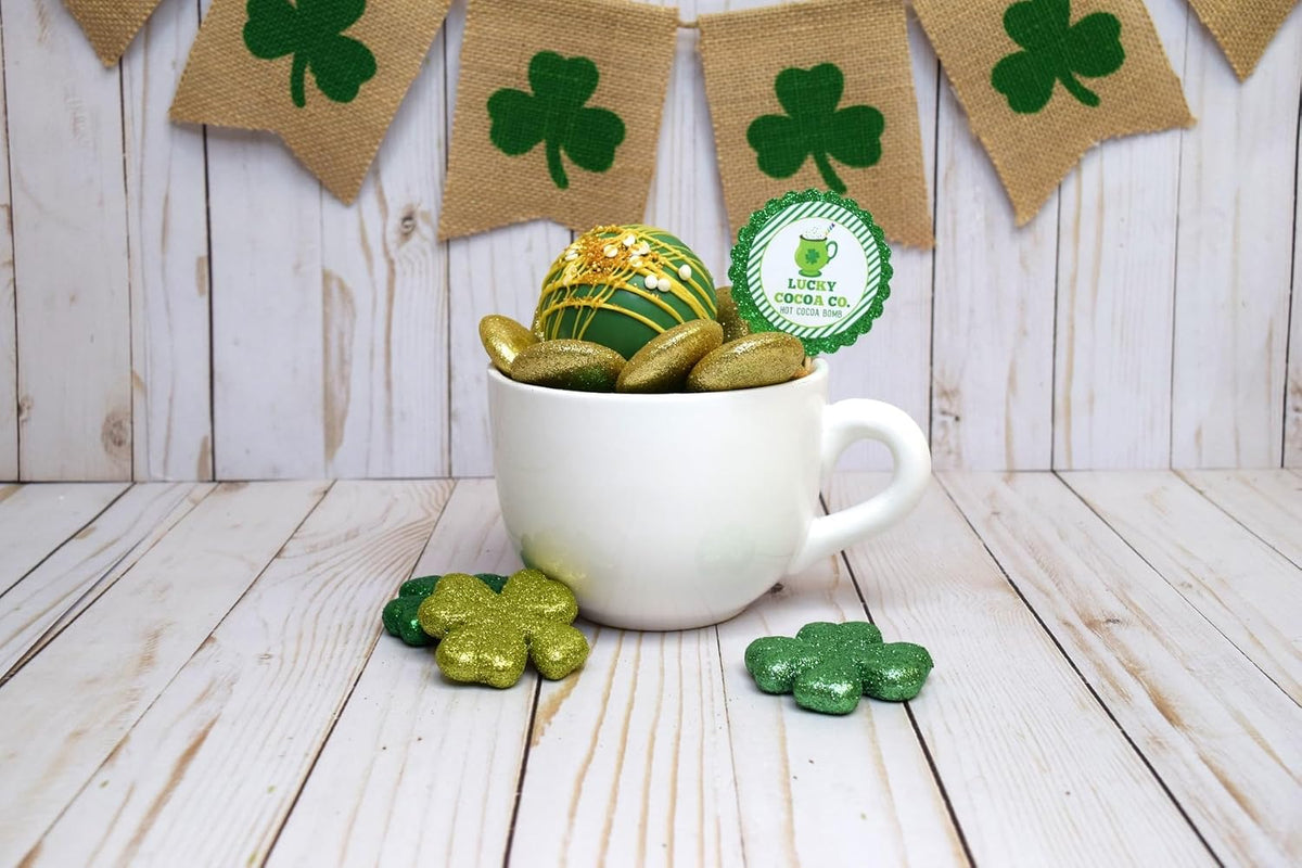 Lucky Cocoa Co. Festive Mug Themed St. Patrick's Day Hot Cocoa Bomb Packaging Sticker Labels, Total of 40 2" Circle Stickers (20 sets of 2) by AmandaCreation