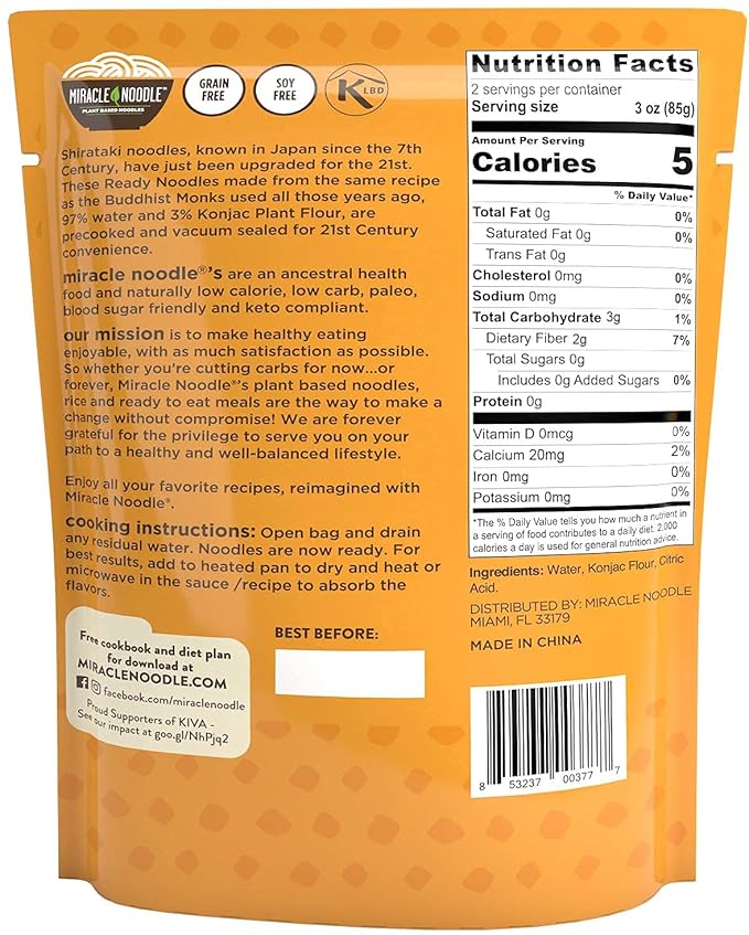 Miracle Noodle Ready to Eat Variety Pack, 7 Oz (Pack of 8), Angel Hair, Fettuccine, Spaghetti & Rice, Plant Based Shirataki Konjac Noodles, 5 Calories, Low Carb, Keto, Gluten-Free
