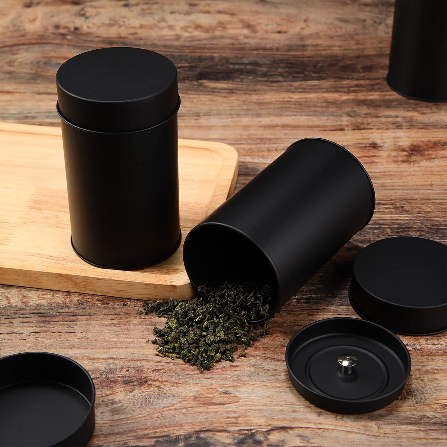 Zopeal 6 Pack Metal Tea Tin Canisters, Loose Leaf Tea Storage, Black