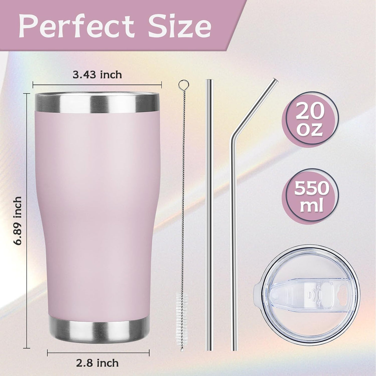 MEZMUT 20oz Insulated Tumbler with Lid Straw Travel Coffee Mug (Lavender) | Double Wall Vacuum Hot Iced Insulated Travel Cup Stainless Steel Mug Leakproof Powder Coated Metal Tumbler for Men Women