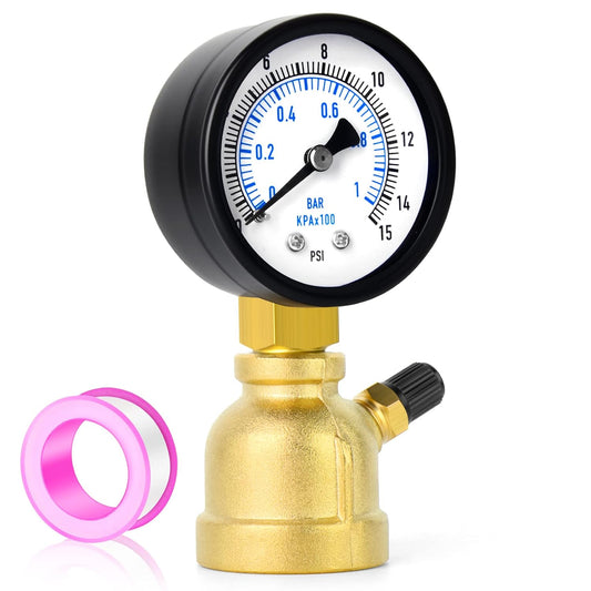 MEANLIN MEASURE 0-15Psi Forged Brass Air Test Pressure gauges, 3/4" FNPT Connection, 2" Double Graduated, Bell Shape Body