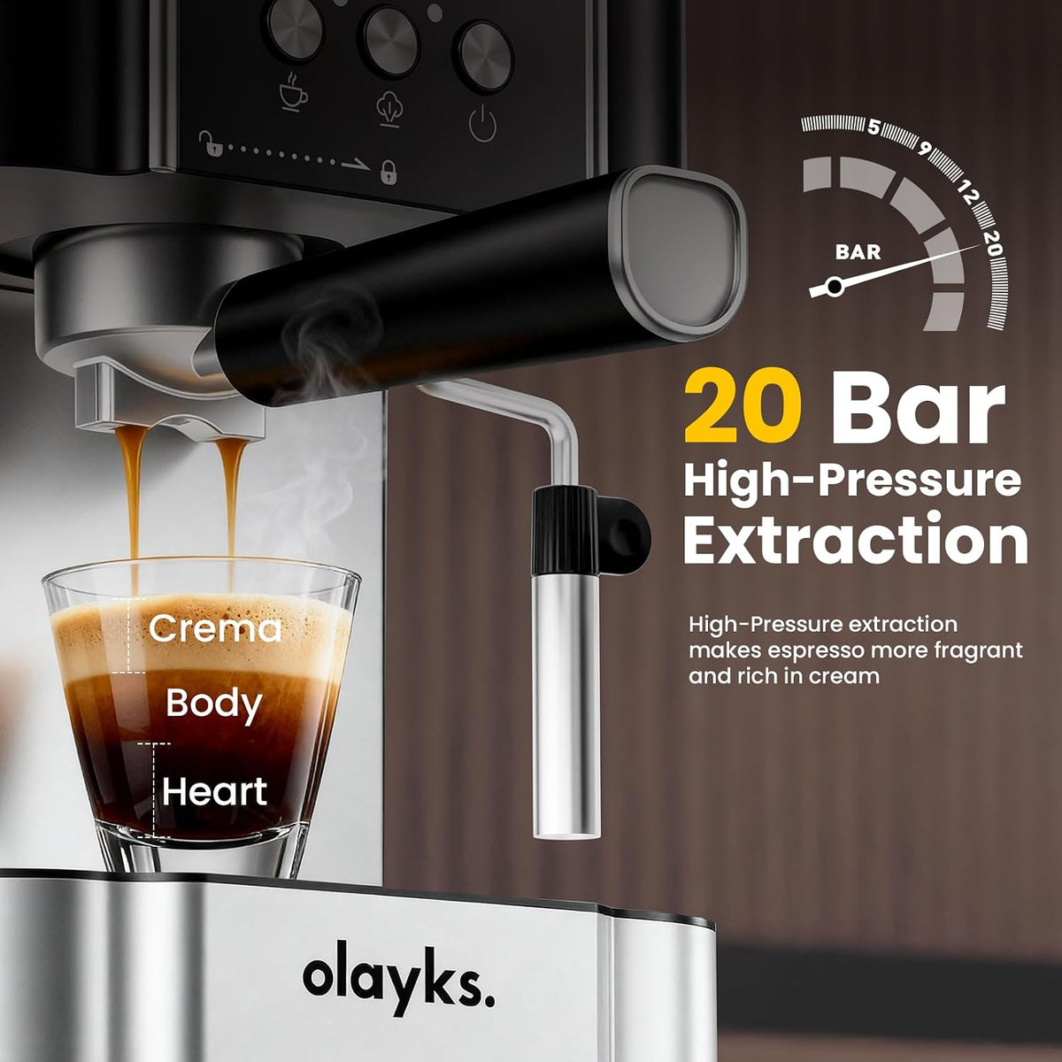 Espresso Machine 20 Bar, Professtional Espresso Coffee Maker with Milk Frother Steam Wand for Latte, Cappuccino, Espresso Maker with 1.8L Removable Water Tank, Gift for Dad or Mom
