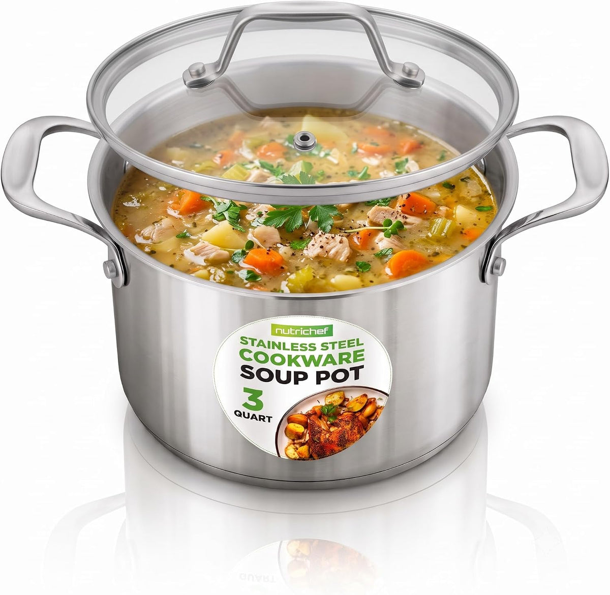 NutriChef 3-Quart Stainless Steel Soup Pot - 18/8 Food Grade Heavy Duty Cookware