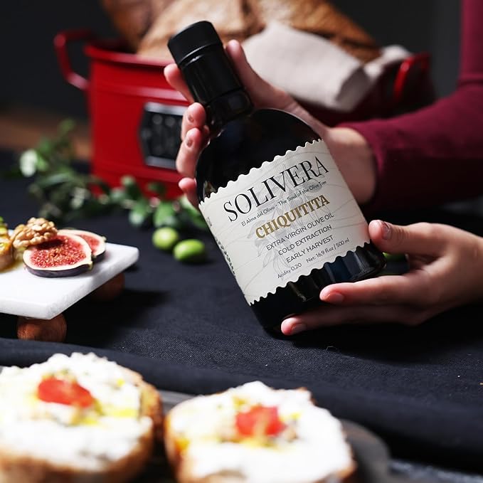 Solivera Chiquitita Extra Virgin Olive Oil Cold Pressed, Smooth & Subtle Flavor, 300+ High Polyphenols, Single-Origin Hand Picked Gourmet Organic Olive Oil – 16.8 fl. oz. (Chiquitita)