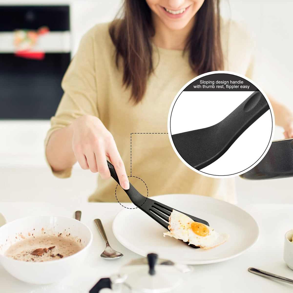 HOTEC 2-Pack Silicone Slotted Fish Turner Spatula Set, Black