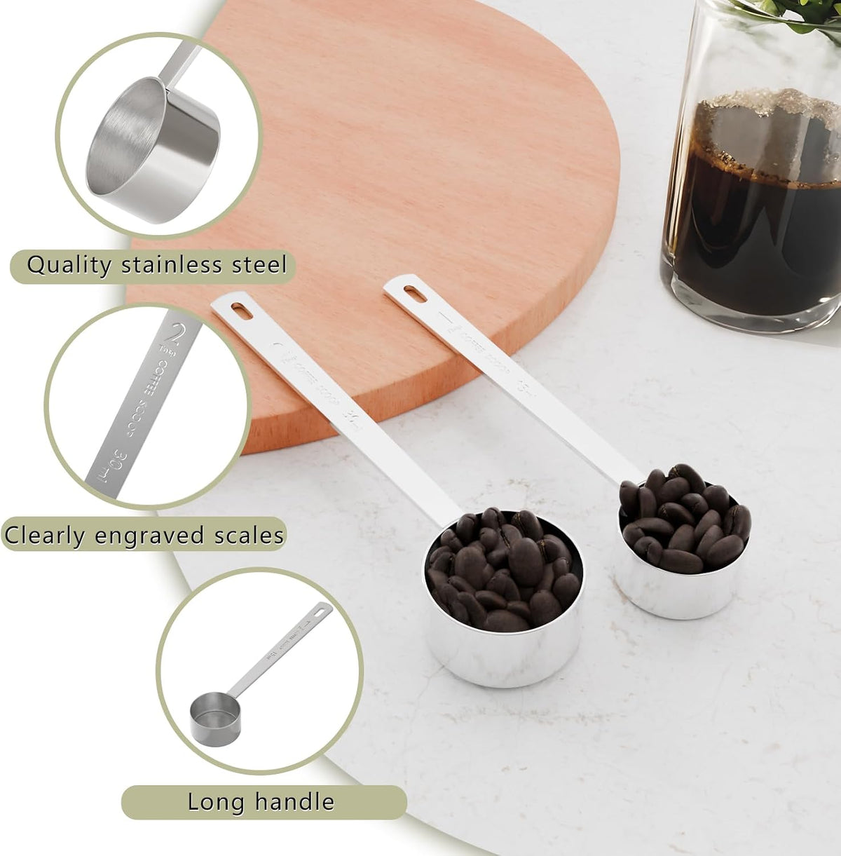 1PCS Long Handle Coffee Scoop, 2Tbsp(30ml) Measuring Spoon