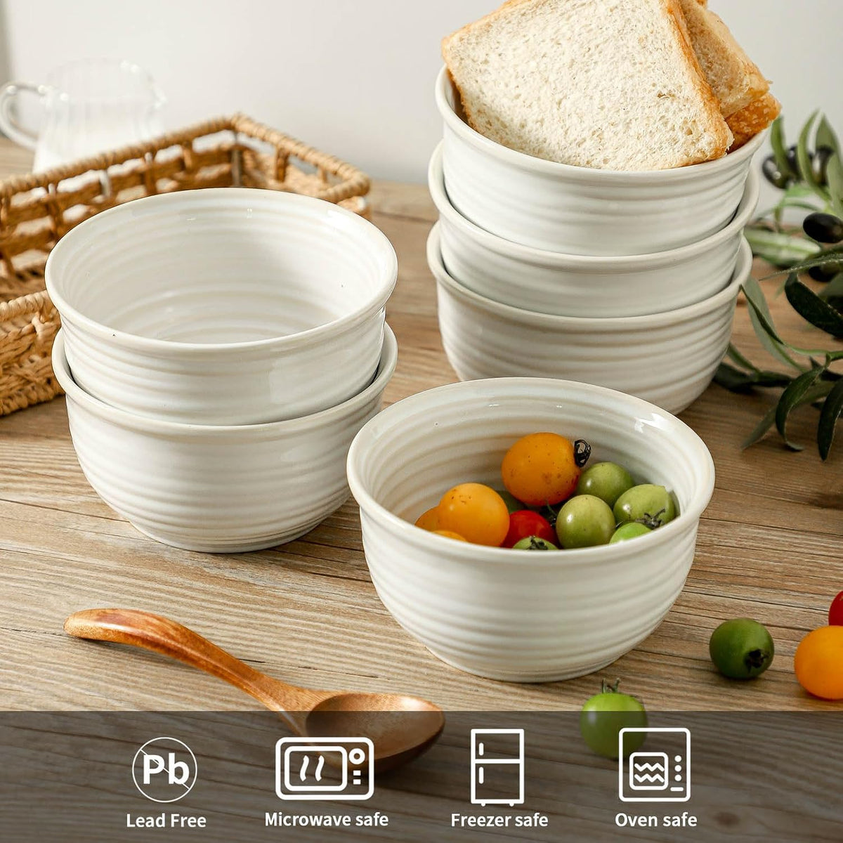 Ceramic Soup Bowls Set of 6, 20 Ounce Deep Creamy White Cereal Bowls, Microwave &amp; Dishwasher Safe, Perfect for Oatmeal, Pasta, Salad, Dessert &amp; Breakfast