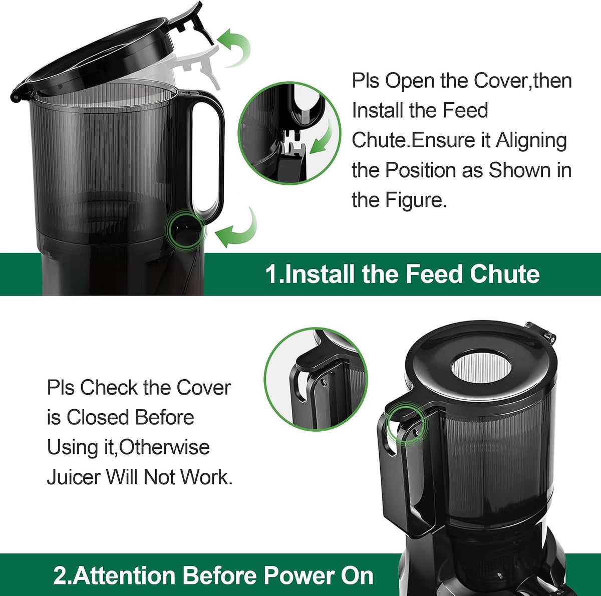 Cold Press Juicer Machines Slow Masticating Juicer Machines with 1.1 L Large Feed Chute Fit Whole Fruits and Vegetables Easy Clean Self Feeding,High Juice Yield,BPA Free (Ink-black)