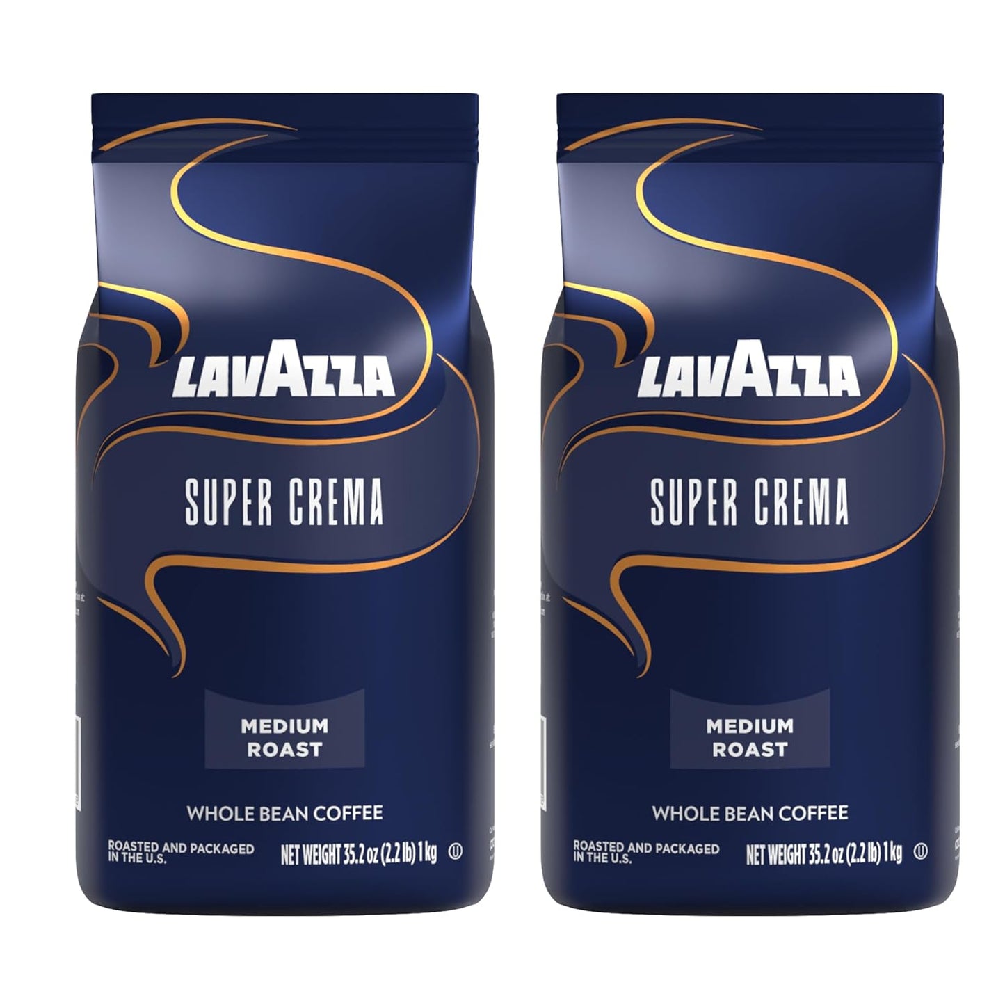 Lavazza Super Crema Whole Bean Coffee, Medium Espresso Roast, Arabica and Robusta Blend, 2.2 lb Bag (Pack of 2)
