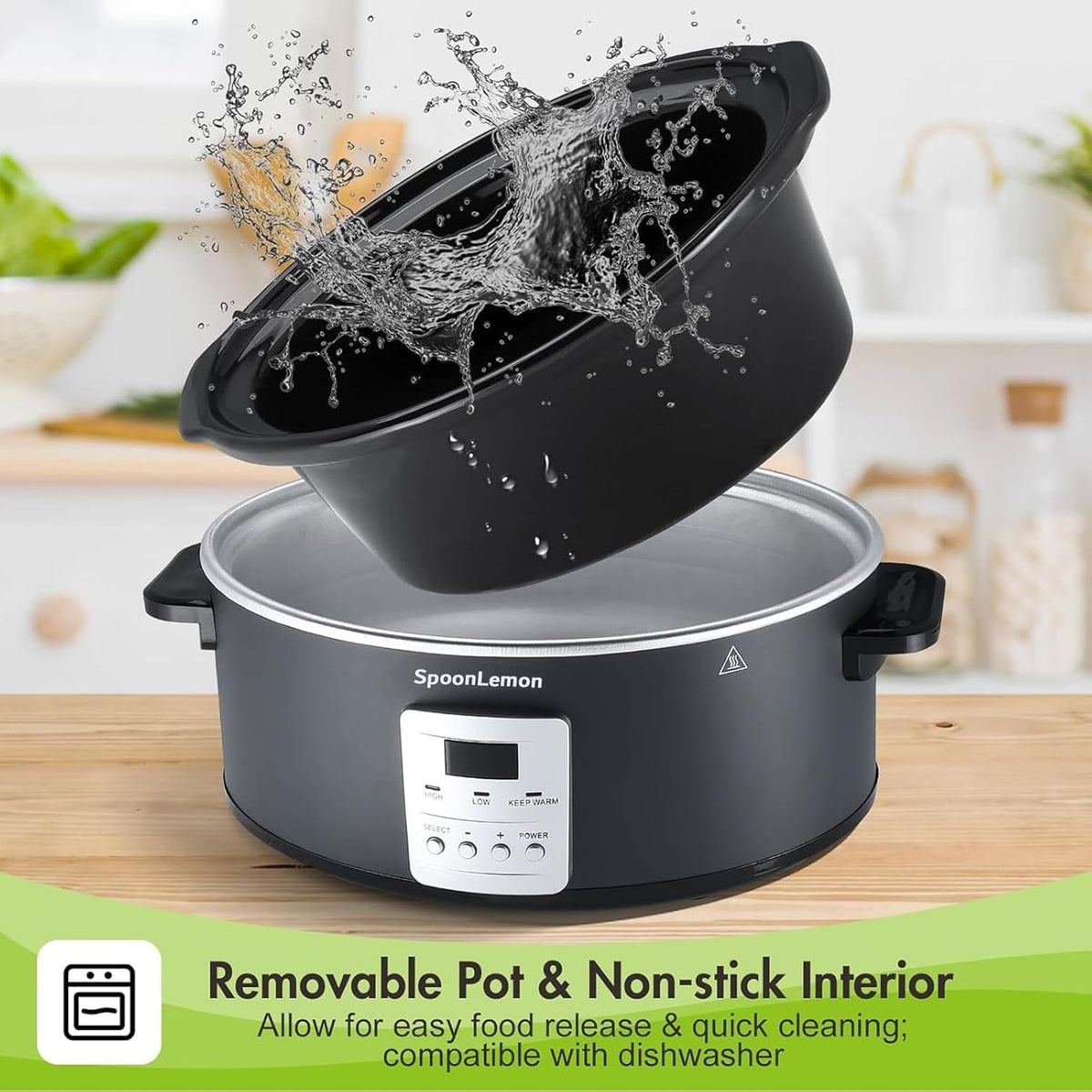 7 Quart Slow Cooker, Electric Slow Cooker Oval with Nonstick Removable Inner Ceramic Pot, Programmable with 3 Temp Settings