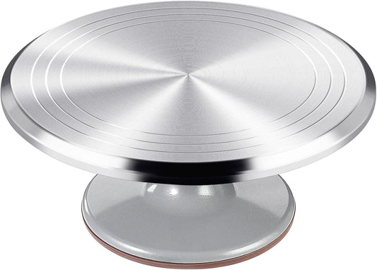 12 Inch Round Aluminum Tall Revolving Cake Decorating Stand,Cake Turntable, Rotating Cake Stand,Cake Spinner Turntable for