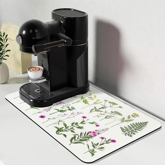 Bloss Kitchen Mat, Coffee Mat 12"x19", Coffee Bar/Maker Mat, Kitchen Counter Mats, Absorbent Hide Stain Rubber Backed Dish