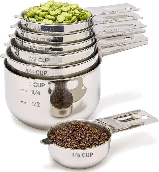 Simply Gourmet Measuring Cups Set of 7, Stackable, 304 Premium Stainless Steel, Kitchen Gadgets for Measure Liquid and Dry