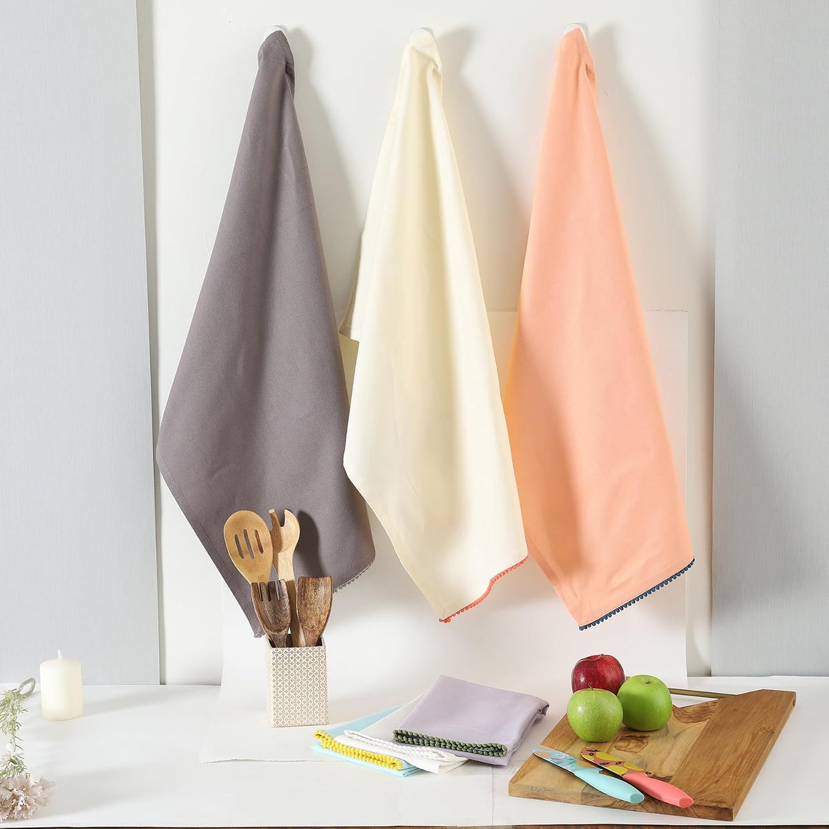 Kitchen Towels 100% Cotton Solid Kitchen Dish Cloths, Kitchen Hand Towel Reusuable Dish Towel for Cleaning &amp; Drying Tea Towels Set with Hanging Loop - 18"x 28", Pack of 6 Pastel Colors